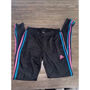 Adidas Climalite Training Pants Black Pink Blue Stripe Ankle Zip Joggers XS